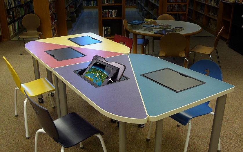 close-up of ergonomic table for classroom