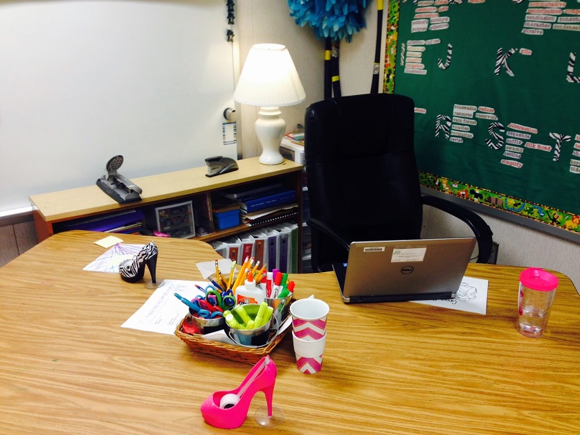 close-up of teacher's desk