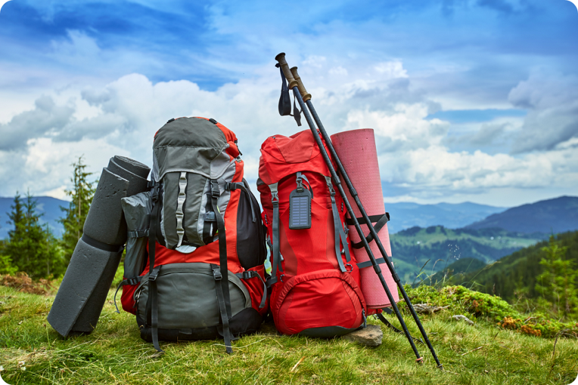 close-up of two hiking backpacks