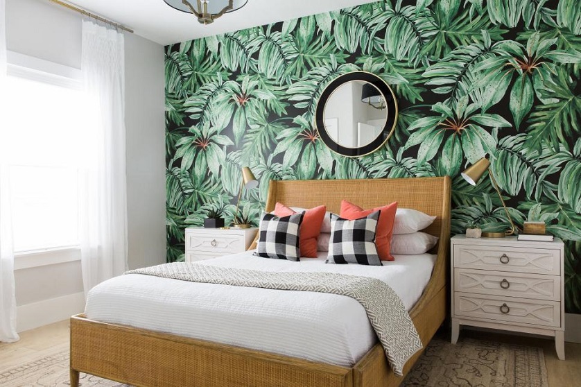 tropical bamboo wallpaper in bedroom
