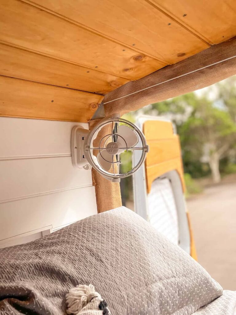 rv with a white 12v fan