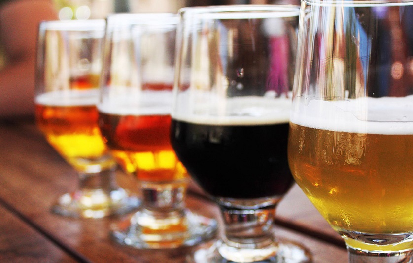 different types of craft beers in glasses
